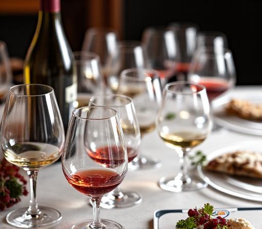 Tavolo con più calici di vino per una degustazione guidata.