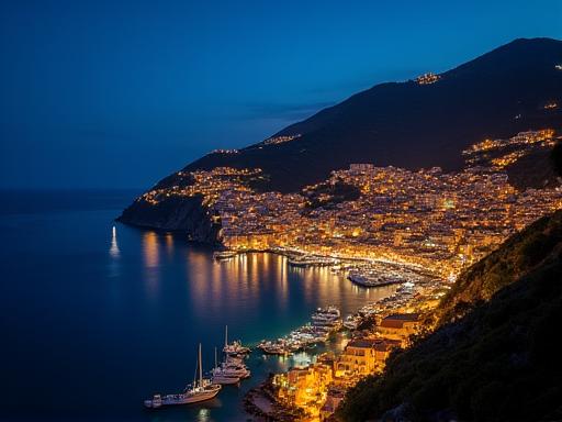 Splendida vista notturna di Sorrento illuminata.